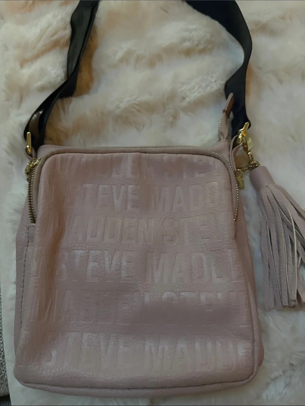 Steve Madden Blush Pink Leather Crossbody with Black Strap
